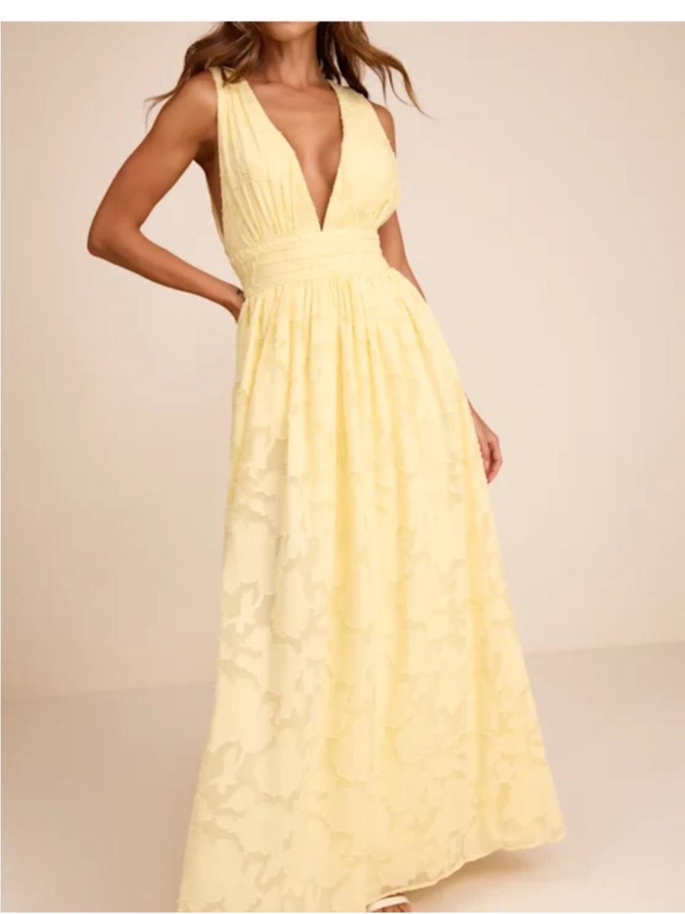 Size small Elegant Yellow Deep-V Maxi Dress lulus